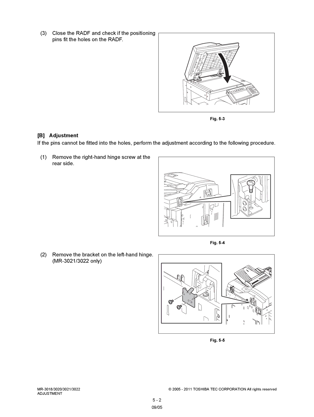 Toshiba MR-3018, MR-3022 service manual Adjustment, 09/05 