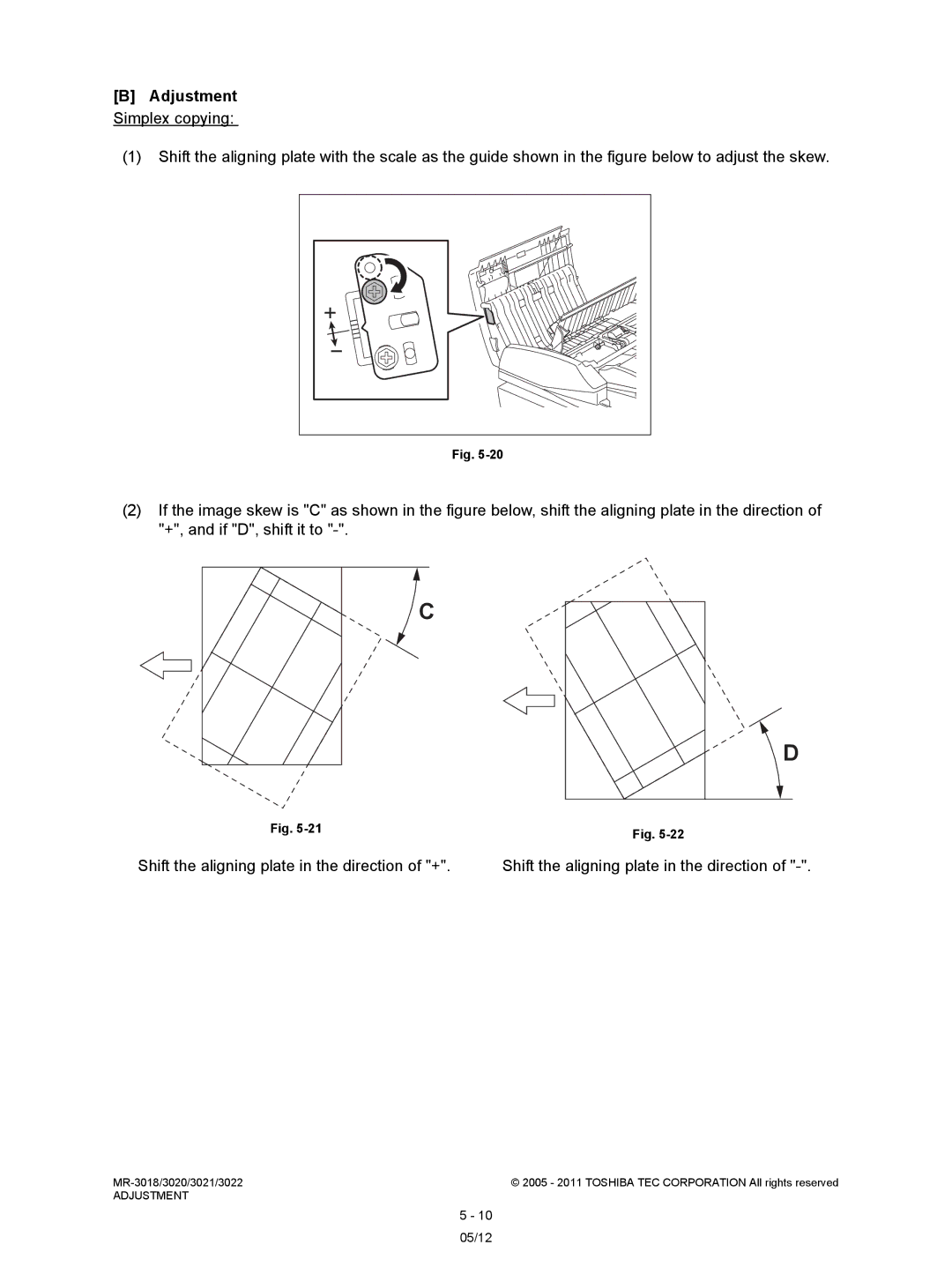 Toshiba MR-3018, MR-3022 service manual Adjustment Simplex copying 