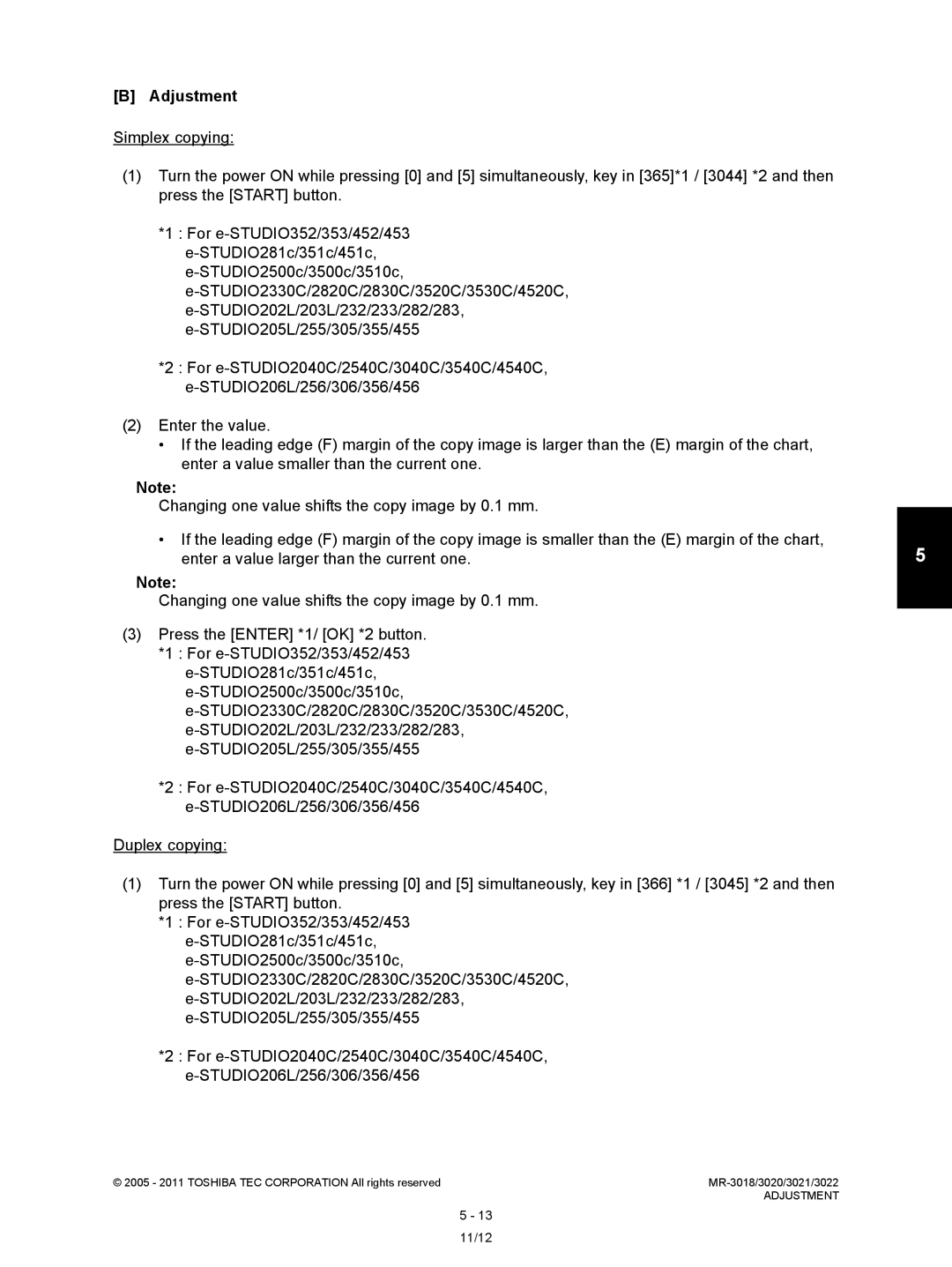 Toshiba MR-3022, MR-3018 service manual Adjustment 