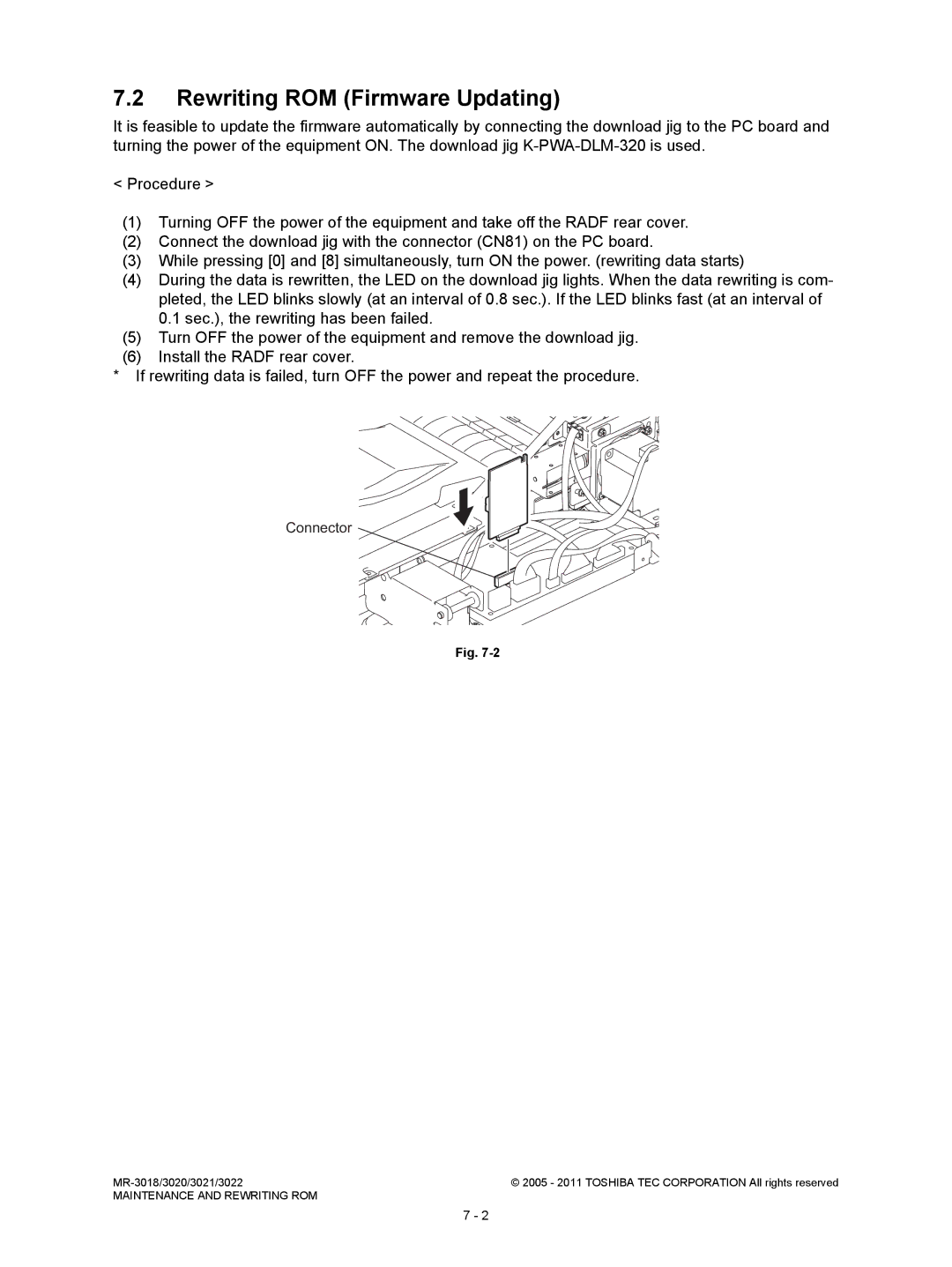 Toshiba MR-3018, MR-3022 service manual Rewriting ROM Firmware Updating, Connector 