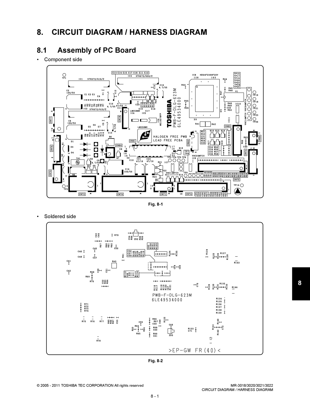 Toshiba MR-3022, MR-3018 service manual Assembly of PC Board, Component side Soldered side 