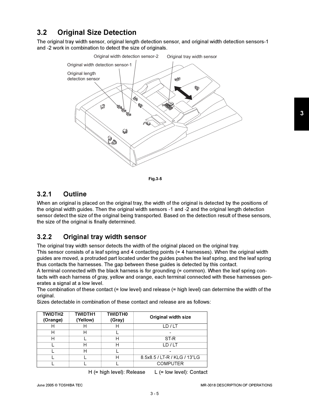 Toshiba MR-3018 service manual Original Size Detection, Original tray width sensor 