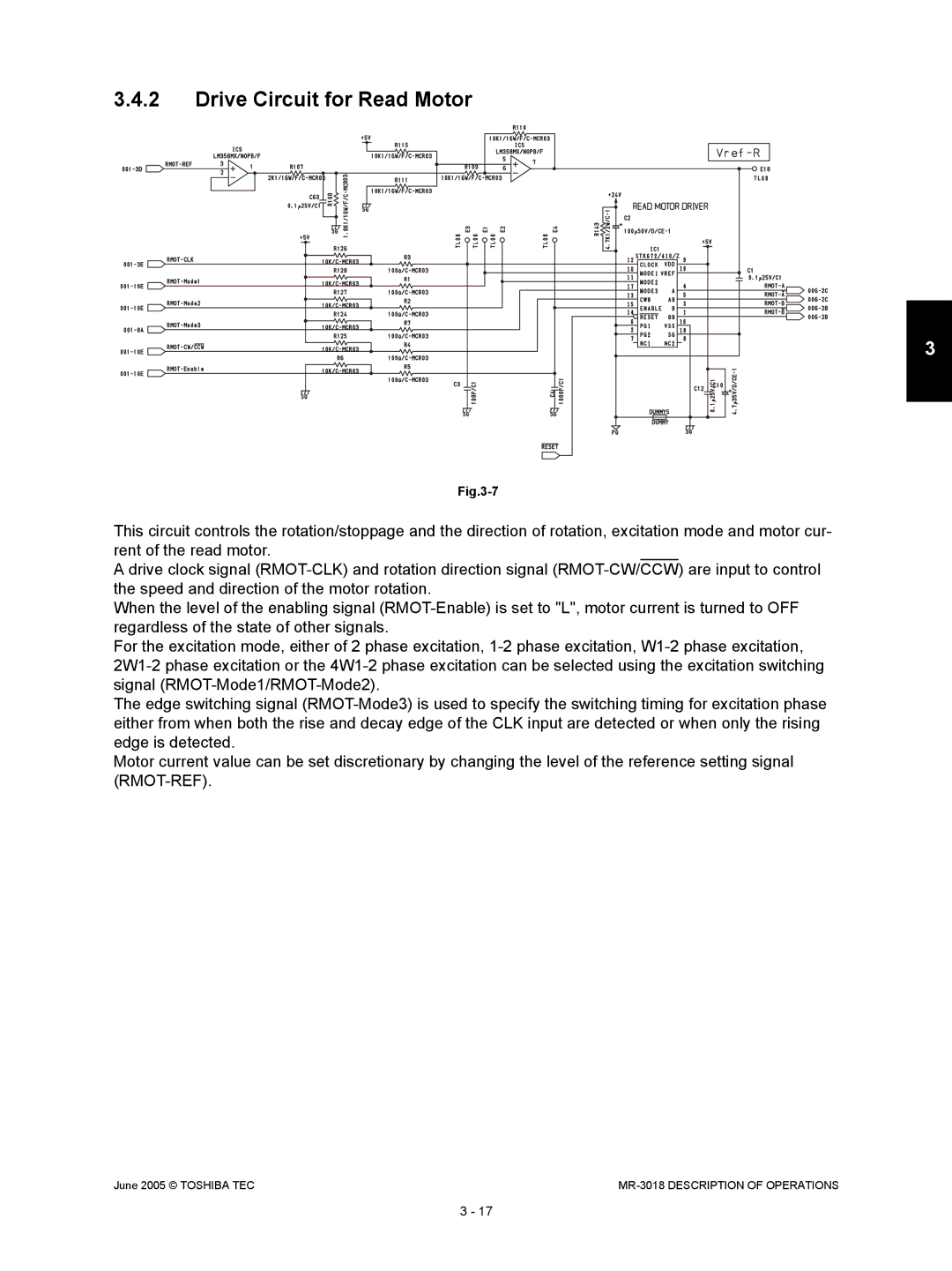 Toshiba MR-3018 service manual Drive Circuit for Read Motor 