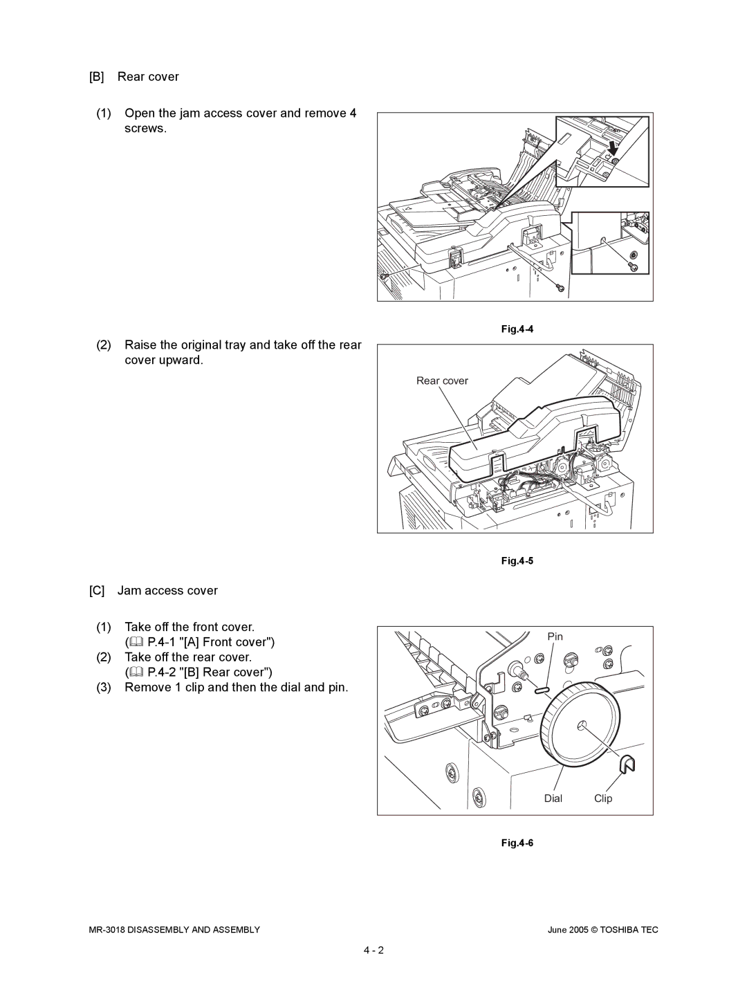 Toshiba MR-3018 service manual Rear cover Pin Dial Clip 