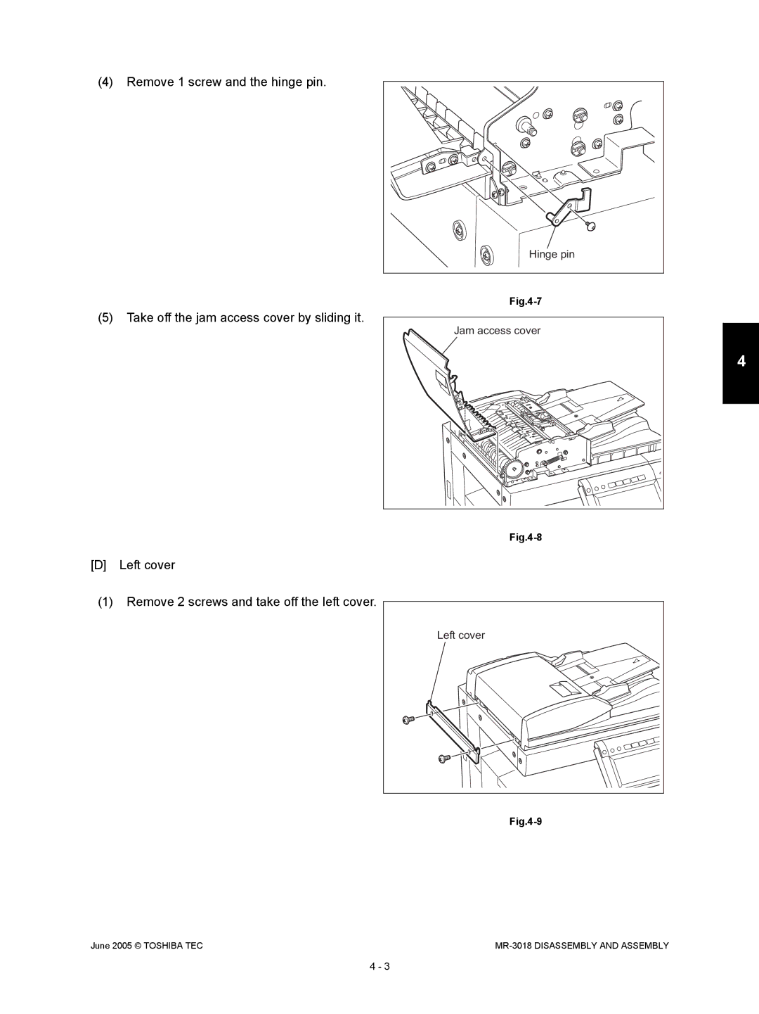 Toshiba MR-3018 service manual Left cover Remove 2 screws and take off the left cover 