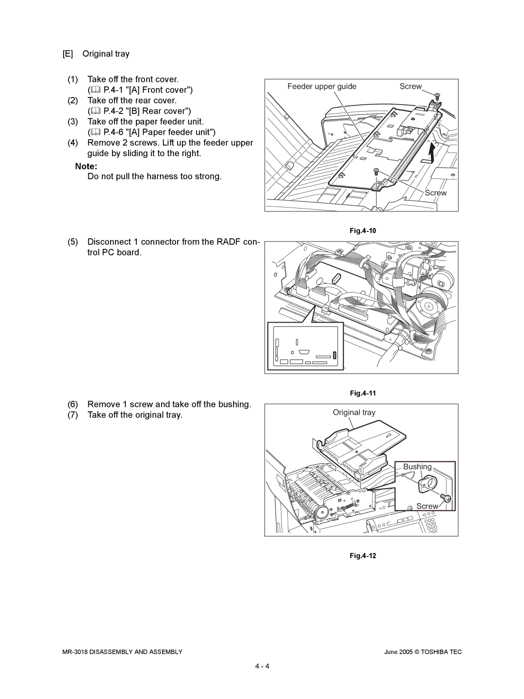 Toshiba MR-3018 service manual Original tray Take off the front cover 