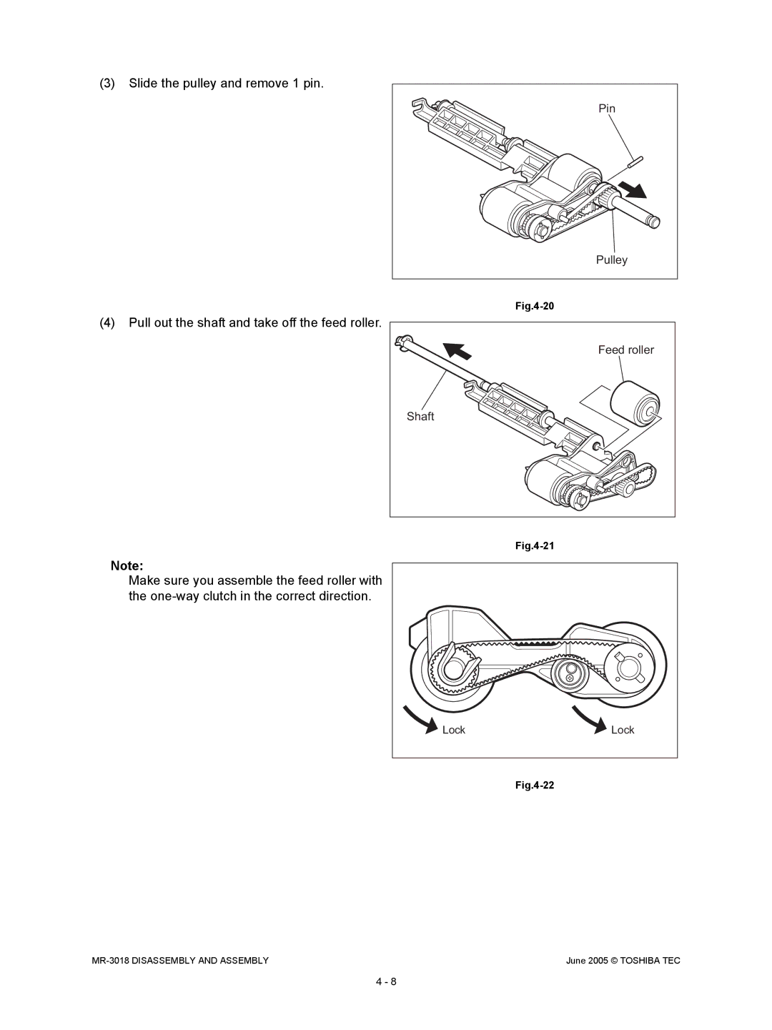 Toshiba MR-3018 service manual Slide the pulley and remove 1 pin 