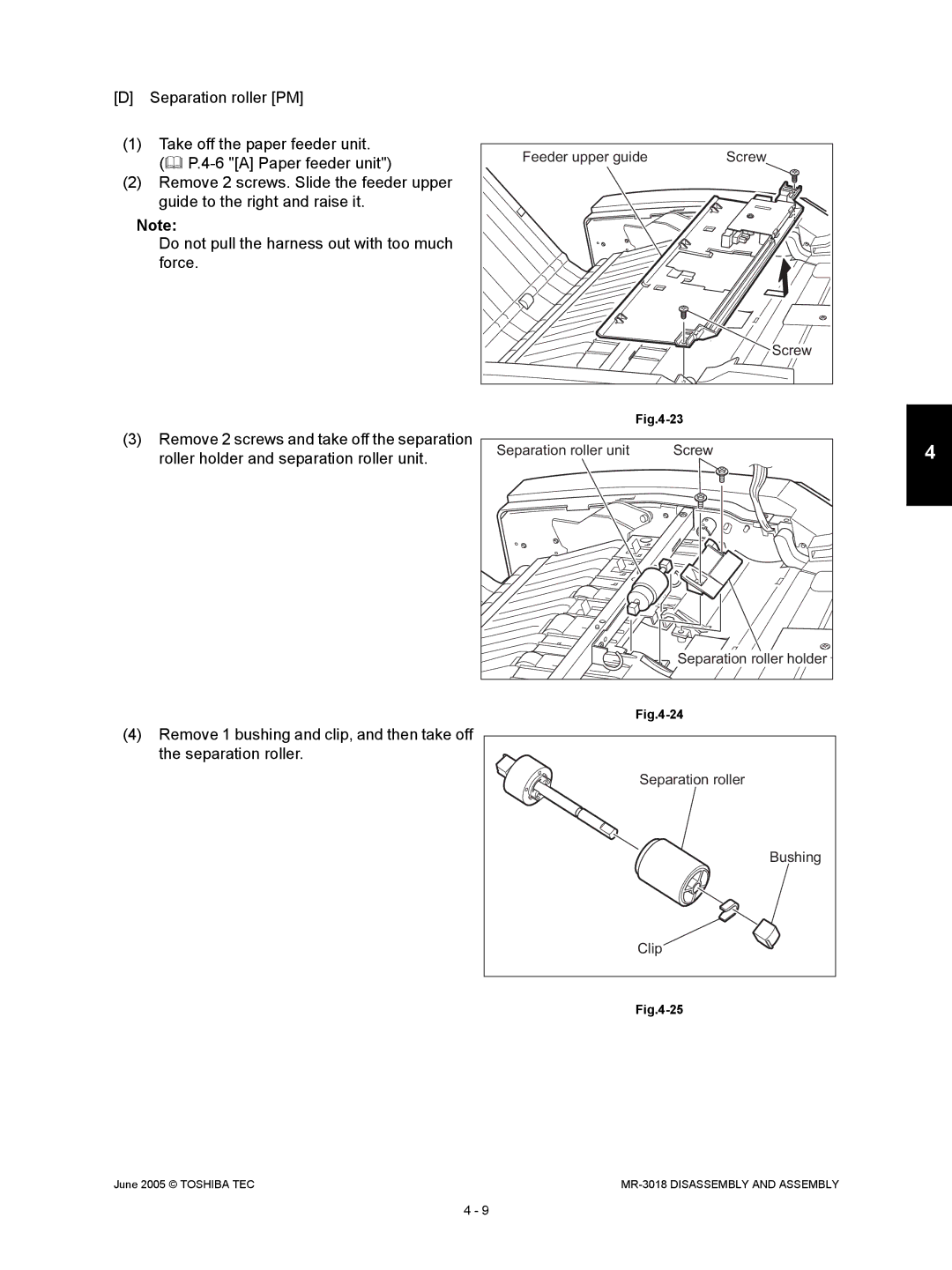 Toshiba MR-3018 service manual Separation roller PM Take off the paper feeder unit 