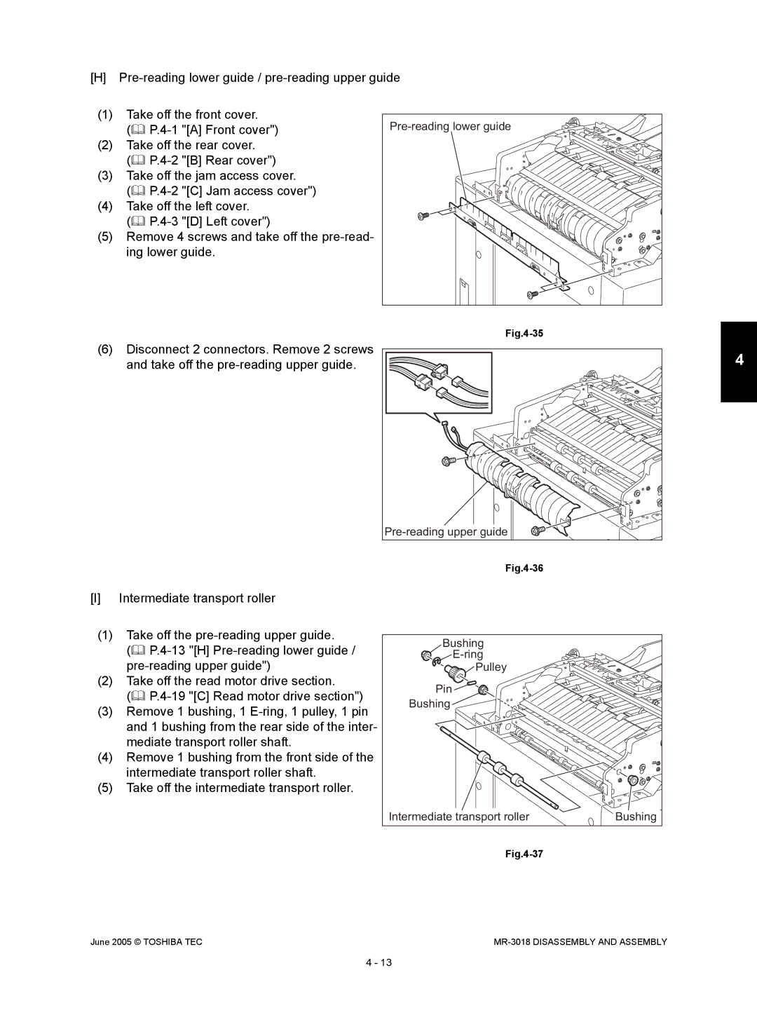 Toshiba MR-3018 service manual Pre-reading lower guide 