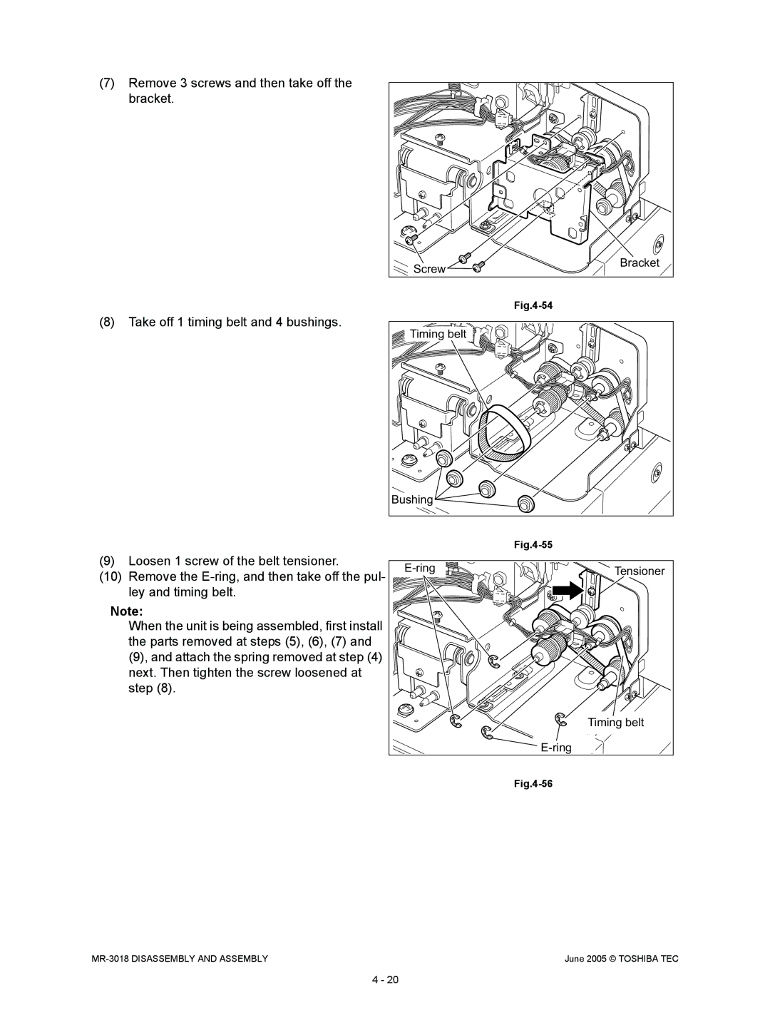 Toshiba MR-3018 service manual Remove 3 screws and then take off the bracket 