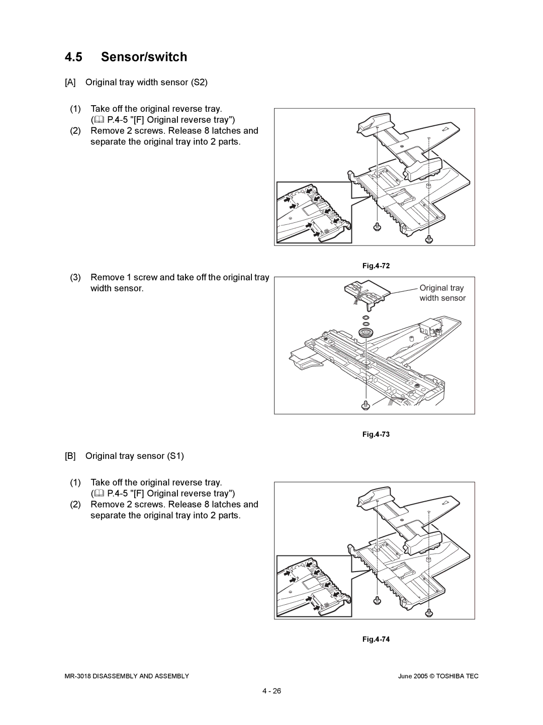 Toshiba MR-3018 service manual Sensor/switch 