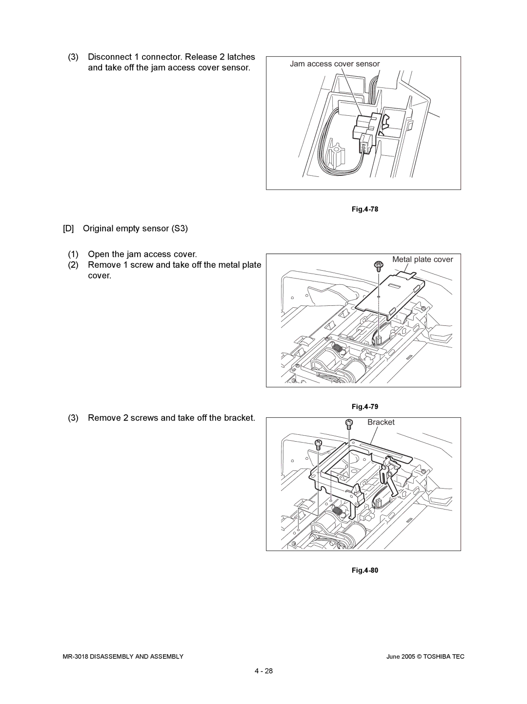 Toshiba MR-3018 service manual Jam access cover sensor 