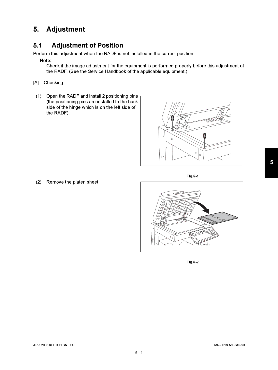 Toshiba MR-3018 service manual Adjustment of Position 