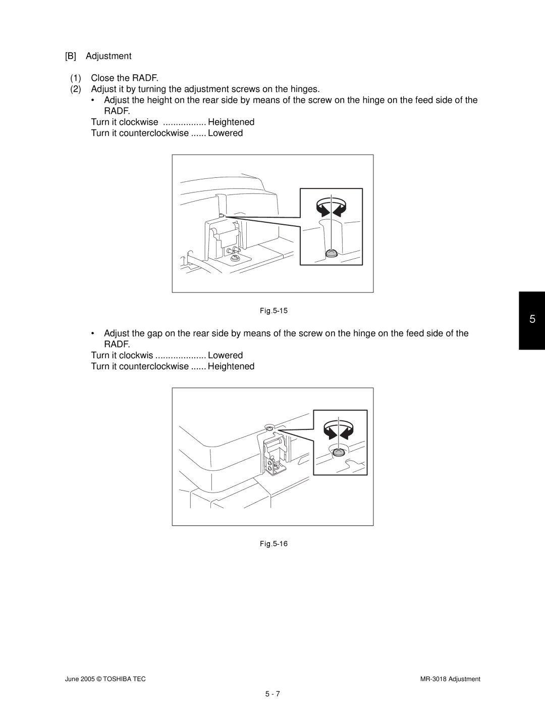 Toshiba MR-3018 service manual Turn it counterclockwise Heightened 