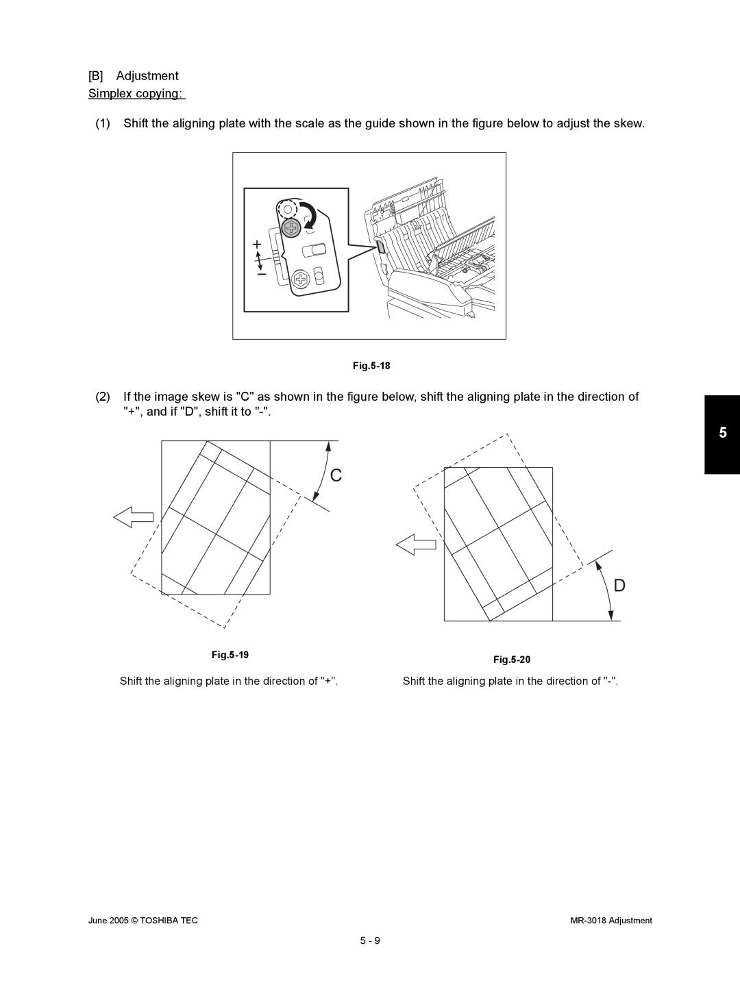 Toshiba MR-3018 service manual Shift the aligning plate in the direction of + 