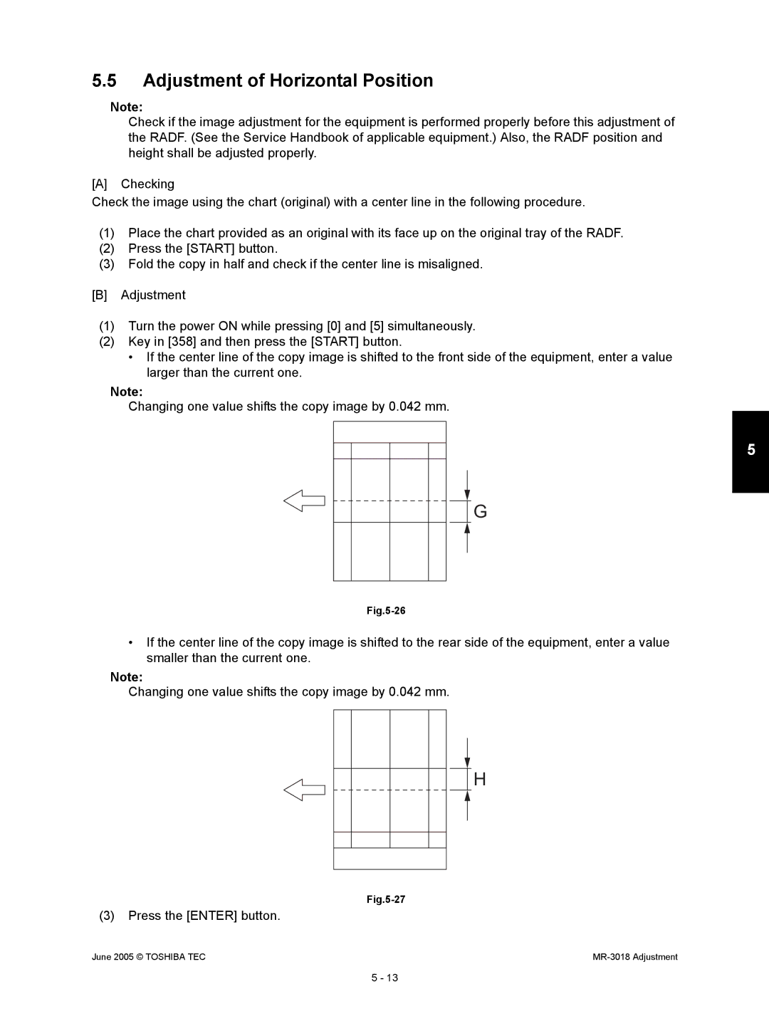 Toshiba MR-3018 service manual Adjustment of Horizontal Position 