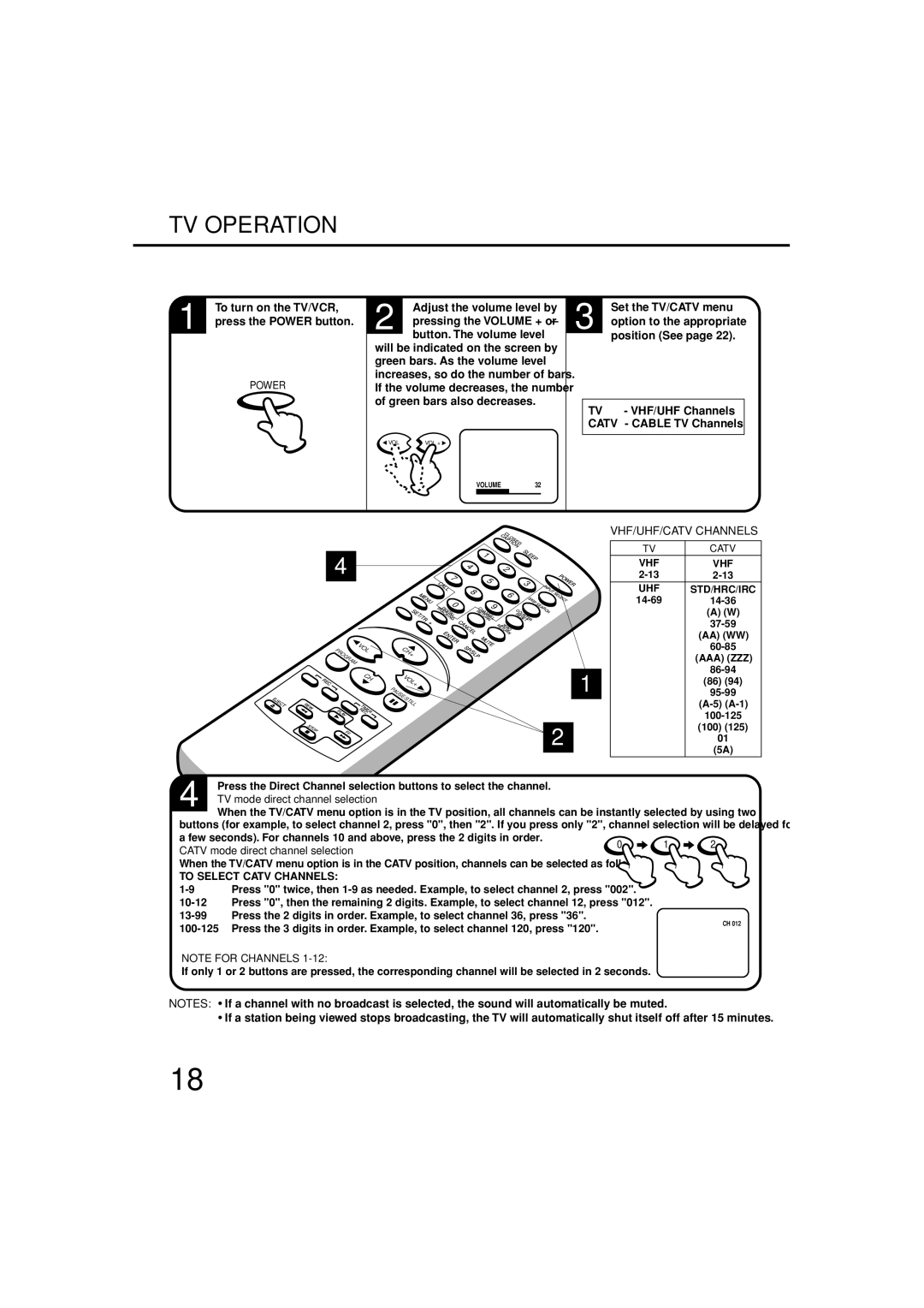 Toshiba MV13N3C, MV19N3C owner manual TV Operation, VHF/UHF/CATV Channels 