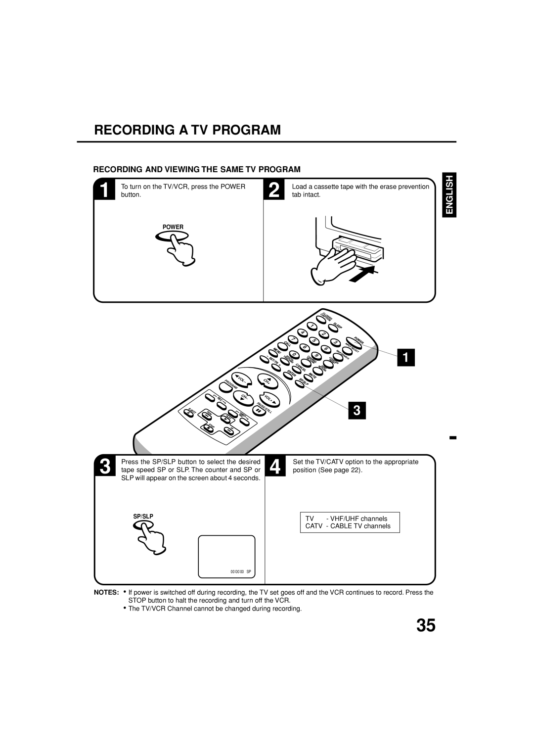 Toshiba MV19N3C, MV13N3C owner manual Recording a TV Program, Recording and Viewing the Same TV Program 