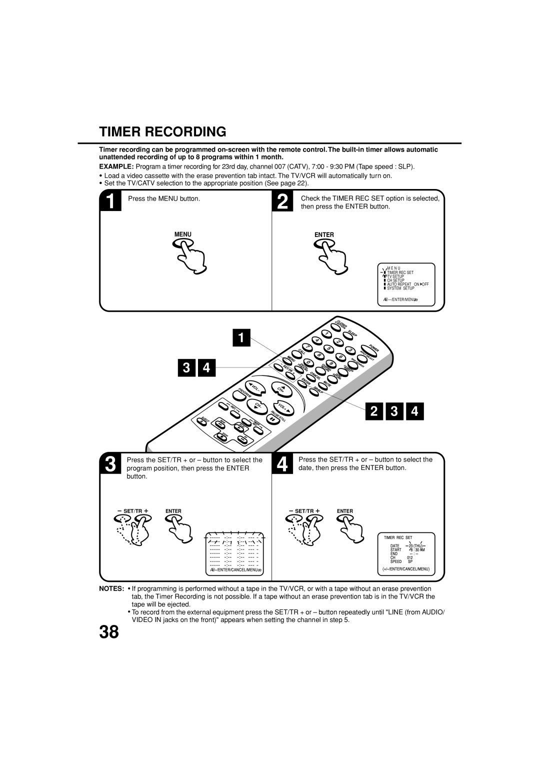 Toshiba MV13N3C, MV19N3C Timer Recording, Program position, then press the Enter, Date, then press the Enter button 