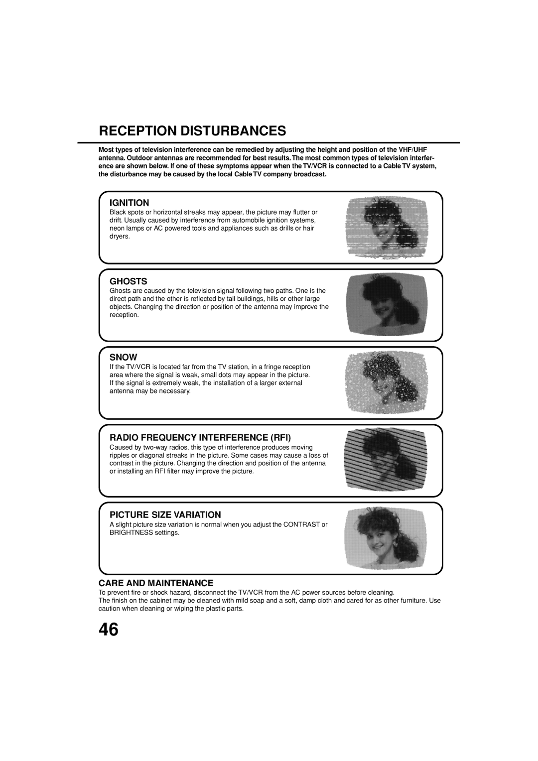 Toshiba MV13N3C, MV19N3C owner manual Reception Disturbances 