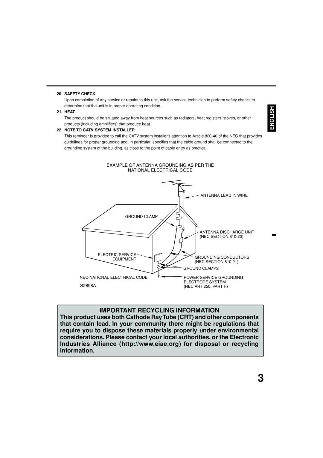 Toshiba MV19N3C, MV13N3C owner manual Safety Check, NEC Section 