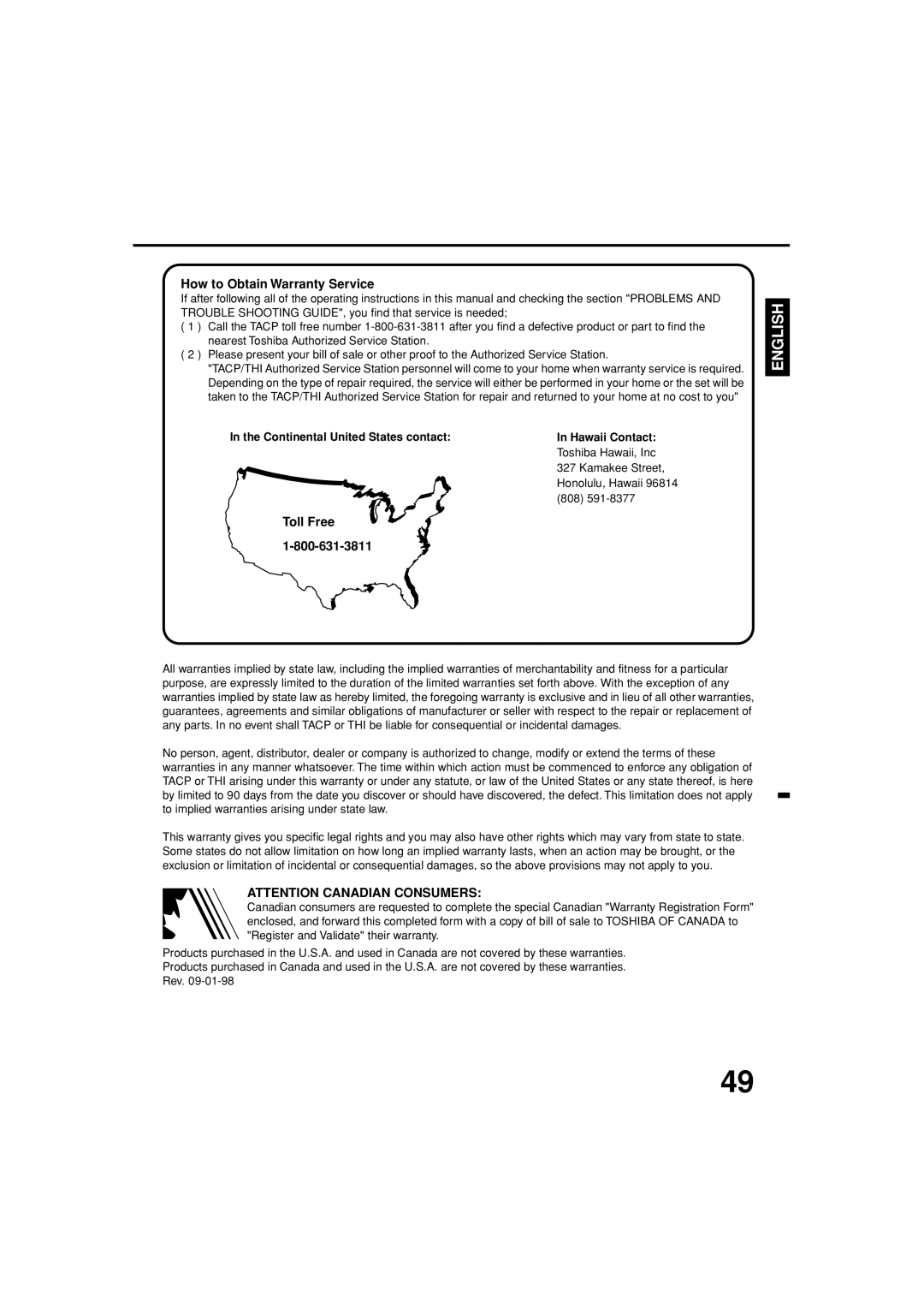 Toshiba MV19N3C, MV13N3C owner manual Toshiba Hawaii, Inc, Kamakee Street, 808 