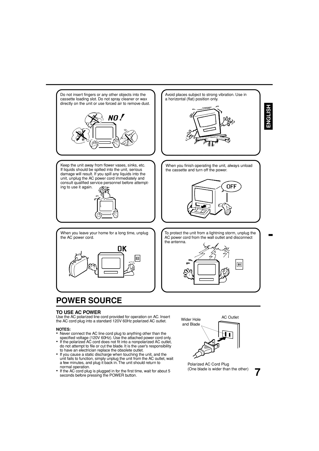 Toshiba MV19N3C, MV13N3C owner manual Power Source, To USE AC Power, Wider Hole and Blade AC Outlet 