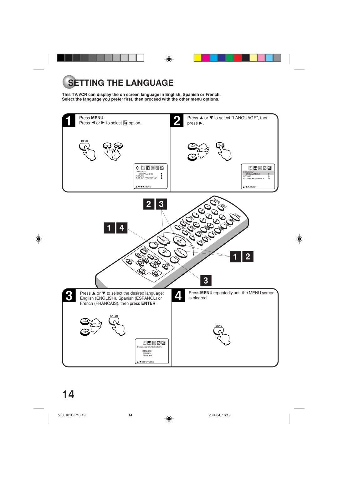 Toshiba MV13P2 owner manual Setting the Language 