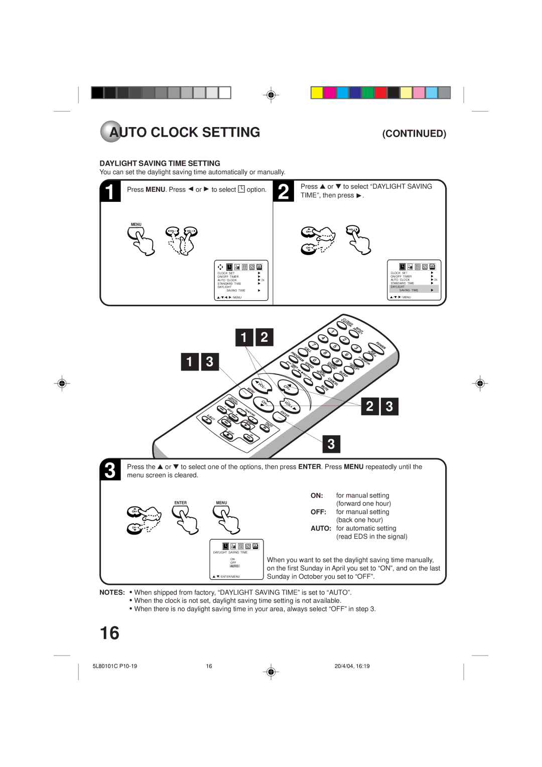 Toshiba MV13P2 owner manual Press MENU. Press Bor a to select option, Press or to select Daylight Saving TIME, then press a 