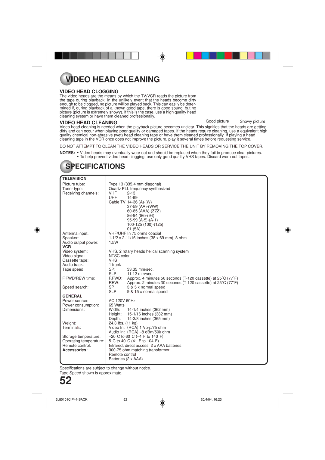 Toshiba MV13P2 owner manual Video Head Cleaning, Video Head Clogging, Television, Vcr 