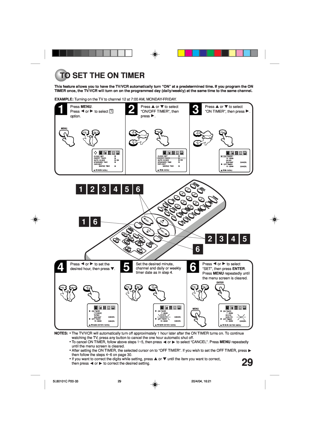 Toshiba MV13P2 owner manual To Set The On Timer, 1 2 1, 3 4 5, 2 3 4 