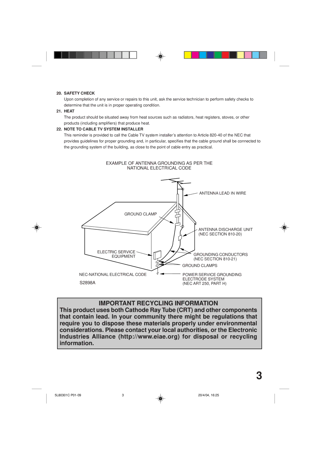 Toshiba MV13P3 owner manual Safety Check, Heat, NEC Section 