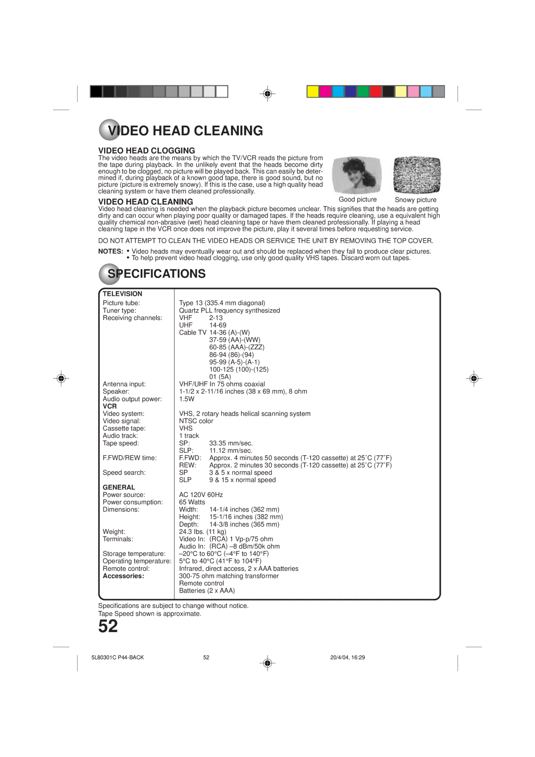 Toshiba MV13P3 owner manual Video Head Cleaning, Video Head Clogging, Television, Vcr 