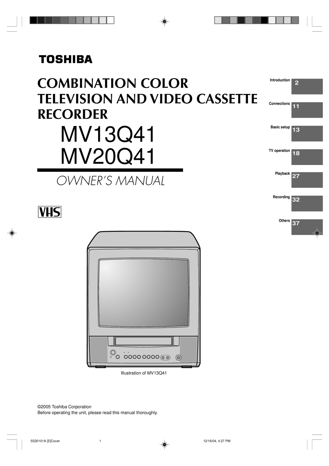 Toshiba owner manual MV13Q41 MV20Q41 