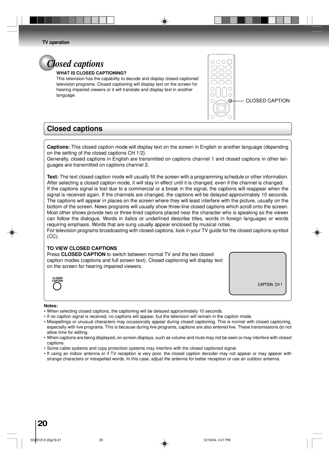 Toshiba MV13Q41 owner manual Closed captions, To View Closed Captions, What is Closed CAPTIONING? 