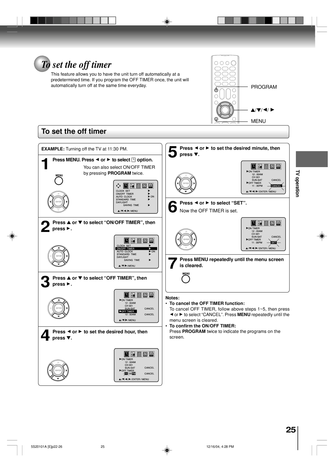 Toshiba MV13Q41 owner manual To set the off timer 