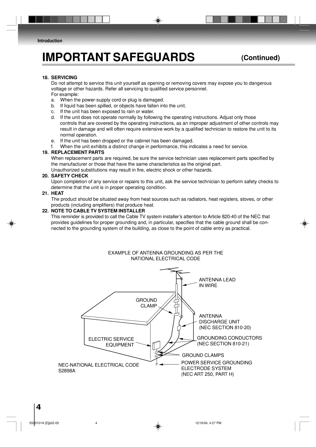 Toshiba MV13Q41 owner manual Servicing, Replacement Parts, Safety Check 