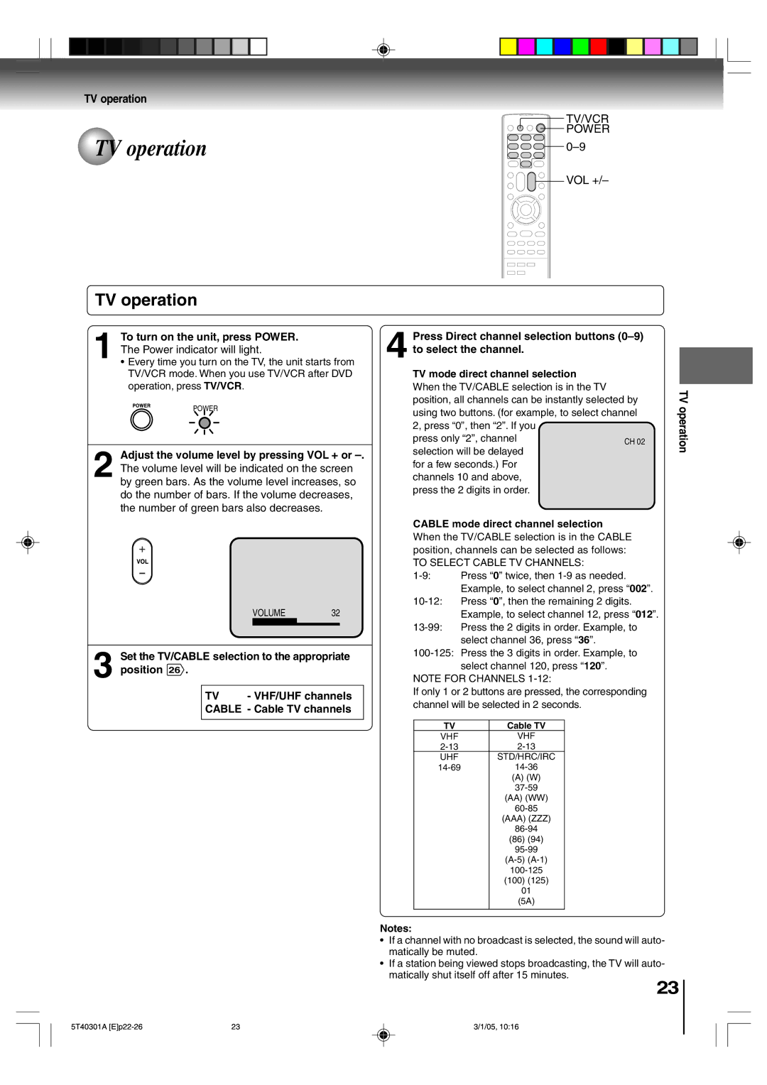 Toshiba MW24F11, MW20F11 owner manual TV operation 