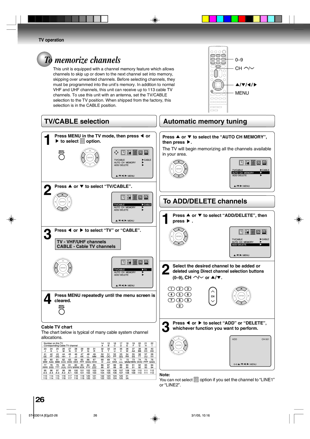 Toshiba MW20F11, MW24F11 To memorize channels, TV/CABLE selection, Automatic memory tuning, To ADD/DELETE channels 