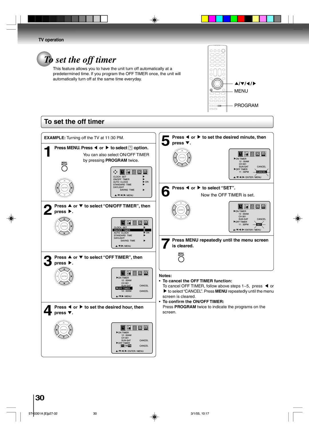 Toshiba MW20F11 To set the off timer, Press To select SET, To cancel the OFF Timer function, To confirm the ON/OFF Timer 