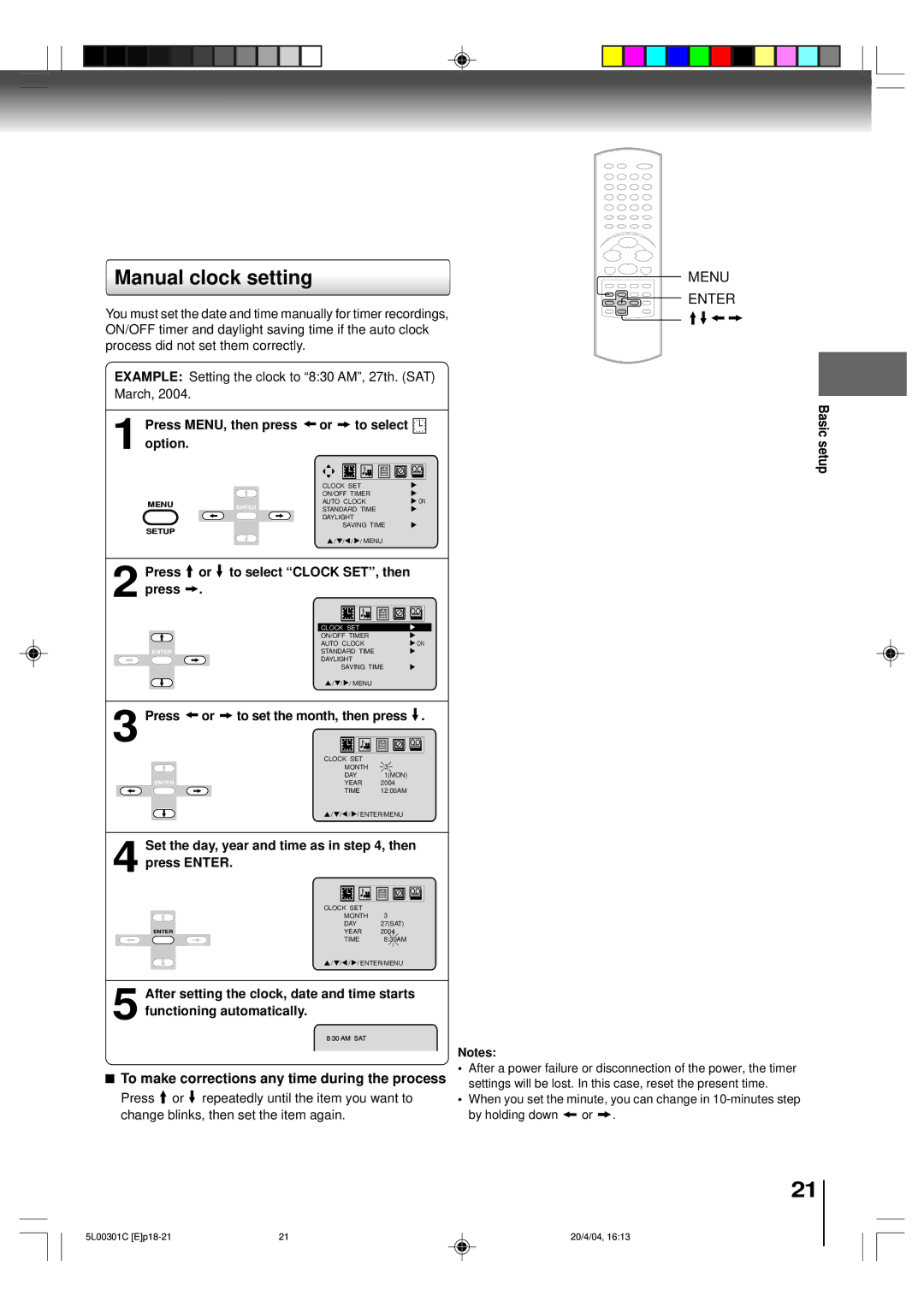 Toshiba MW24FP3, MW20FP3 owner manual Manual clock setting, To make corrections any time during the process 