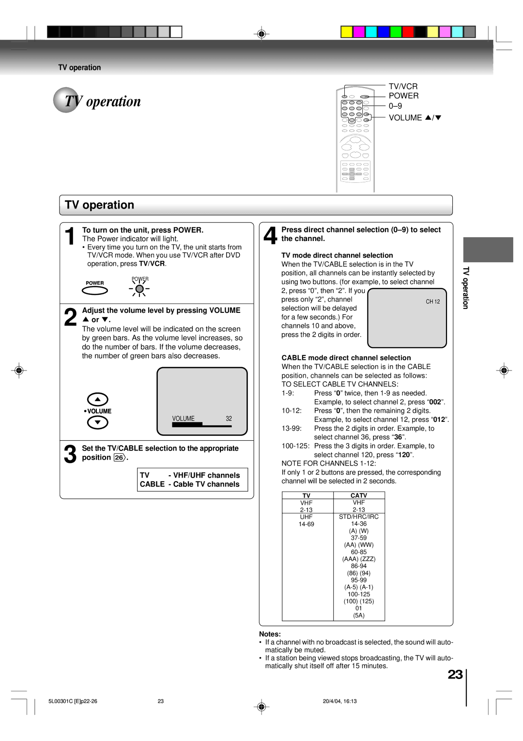 Toshiba MW24FP3, MW20FP3 owner manual TV operation 