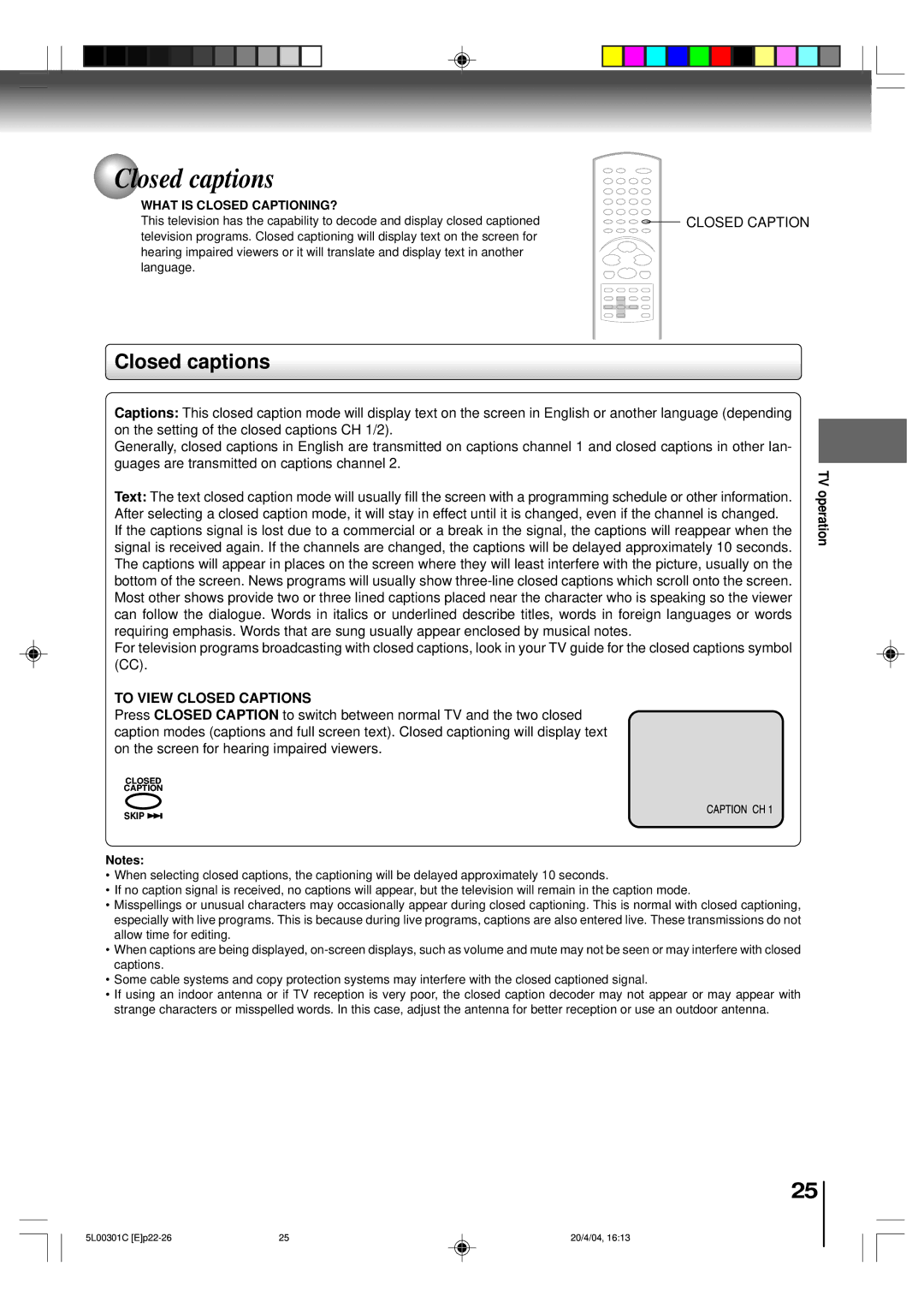 Toshiba MW24FP3, MW20FP3 owner manual Closed captions, To View Closed Captions, What is Closed CAPTIONING? 