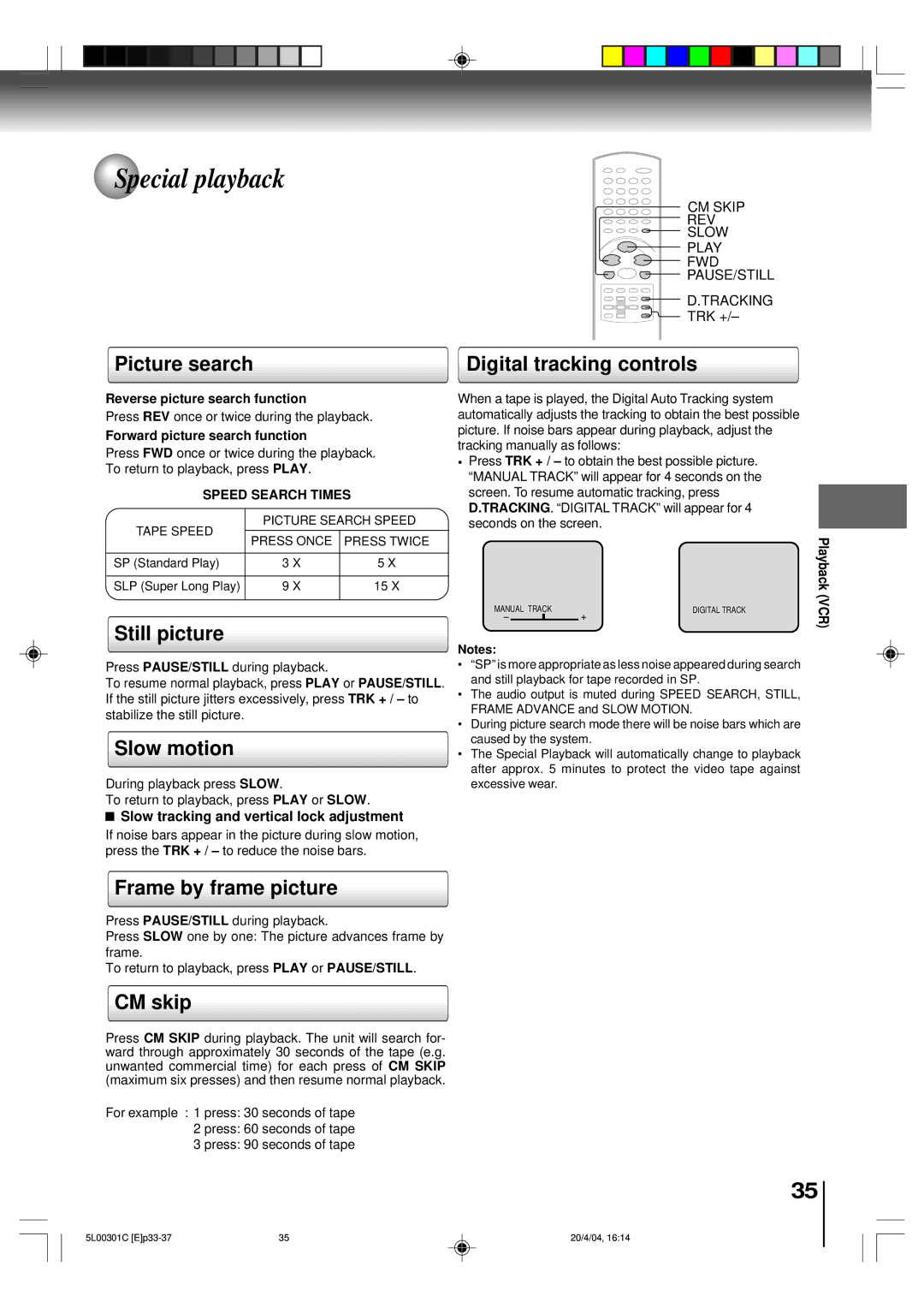 Toshiba MW24FP3, MW20FP3 owner manual Special playback 