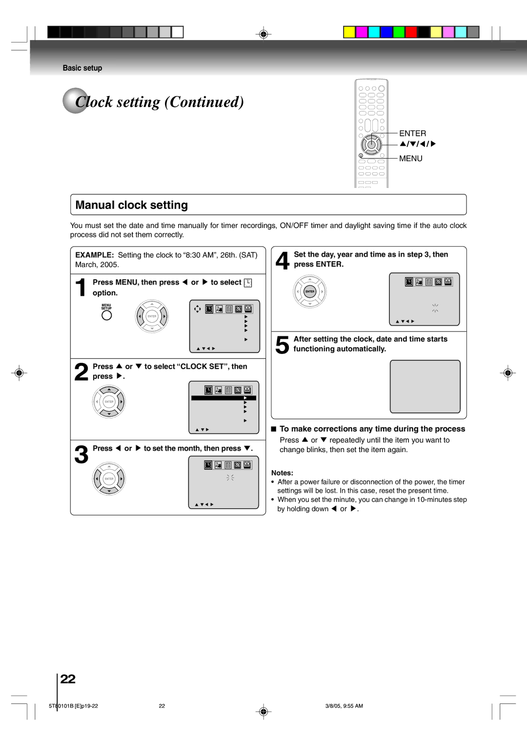 Toshiba MW20F51, MW24F51, MW27F51 owner manual Manual clock setting, Option Press 