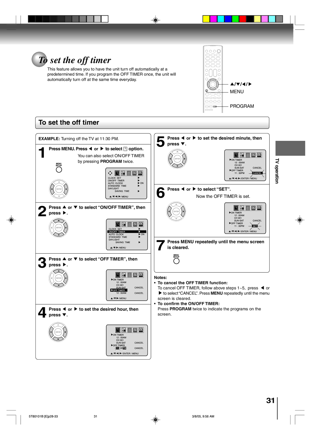 Toshiba MW20F51 To set the off timer, Press To select SET, To cancel the OFF Timer function, To confirm the ON/OFF Timer 