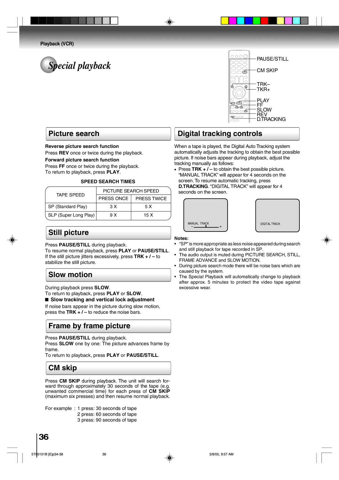 Toshiba MW24F51, MW20F51, MW27F51 owner manual Special playback 