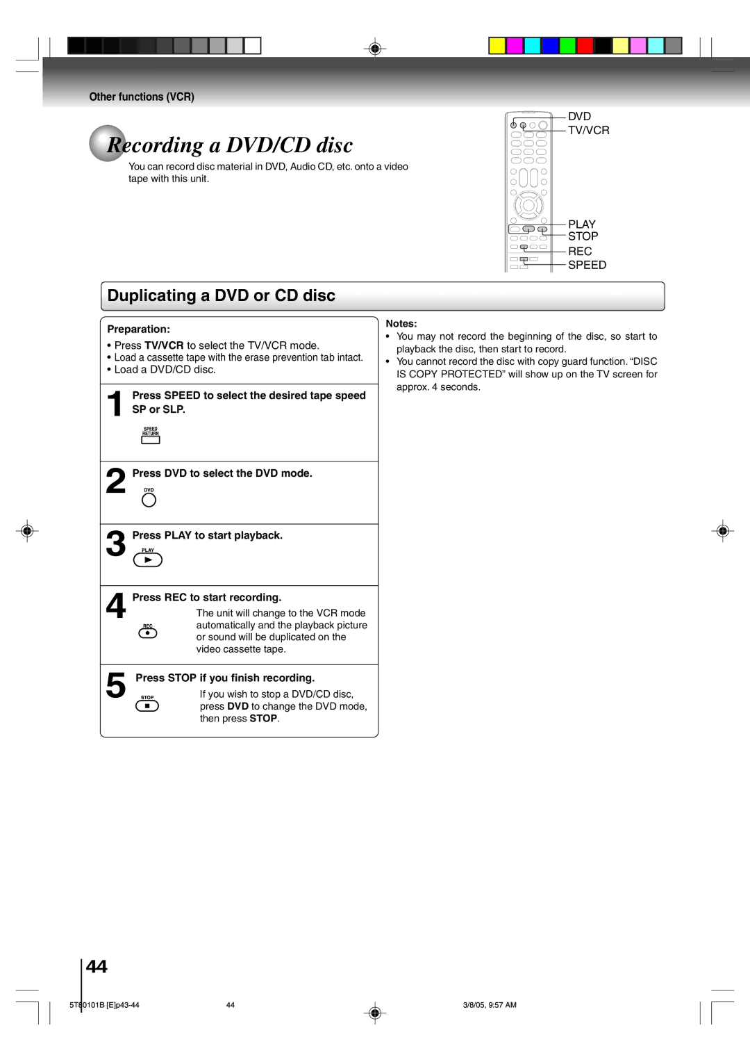 Toshiba MW27F51, MW24F51, MW20F51 owner manual Recording a DVD/CD disc, Duplicating a DVD or CD disc 