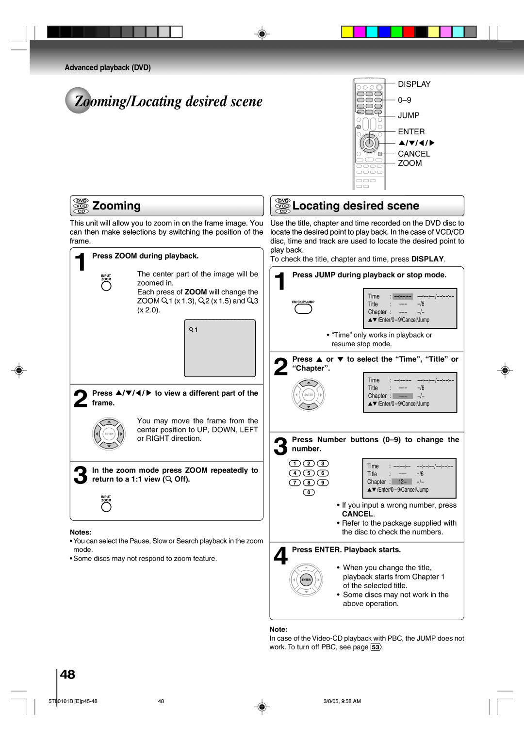 Toshiba MW24F51, MW20F51, MW27F51 owner manual VCD Zooming, VCD Locating desired scene, Advanced playback DVD 