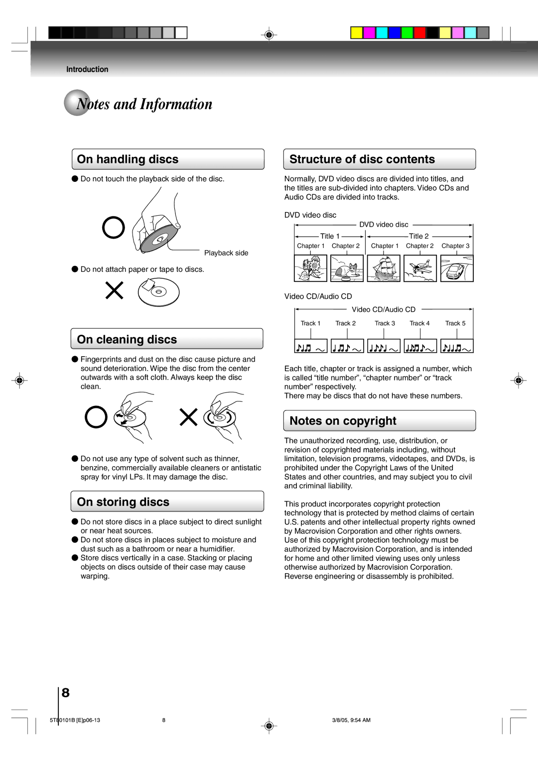 Toshiba MW27F51, MW24F51, MW20F51 On handling discs, On cleaning discs, Structure of disc contents, On storing discs 